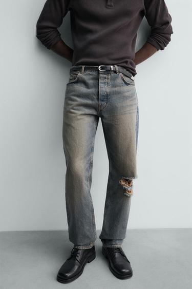 JEANS STRAIGHT FIT DÉCHIRURES - Bleu encre de Zara - Image 4