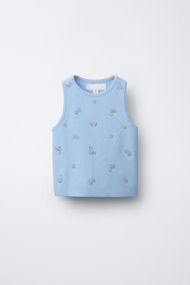 KNIT BEADED TOP - Pastel blue by Zara