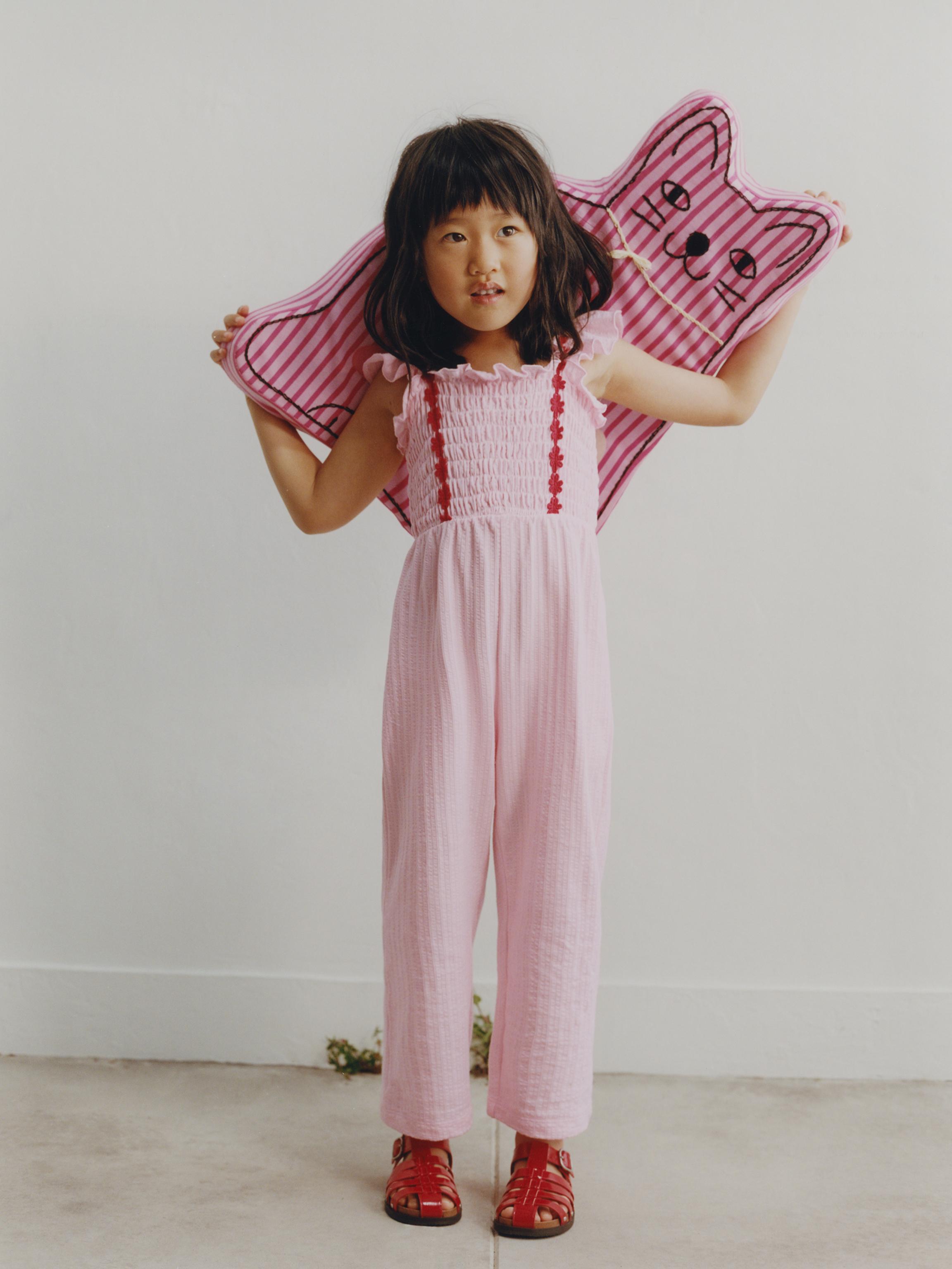 LONG JUMPSUIT WITH FLORAL TEXTURE — Pink