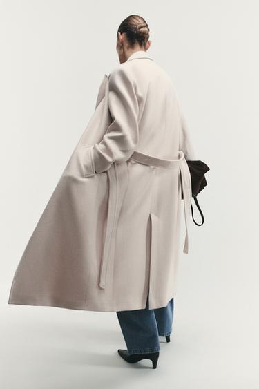 MANTEAU LONG AVEC CEINTURE ET LAINE - Beige de Zara - Image 4