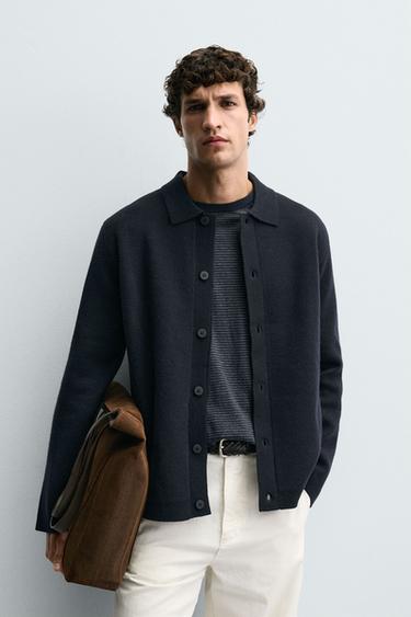 TEXTURED CARDIGAN WITH POCKETS - Navy blue by Zara