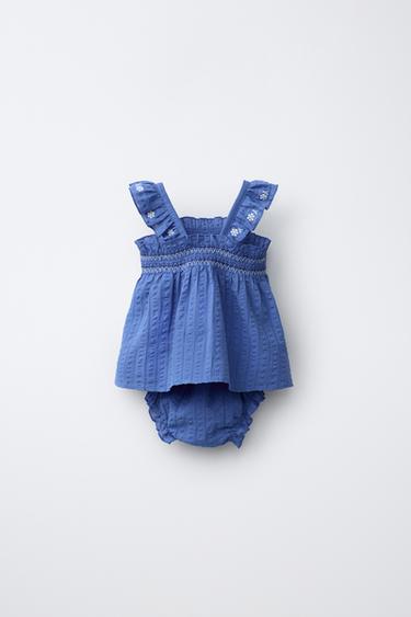 ENSEMBLE BLOUSE ET CULOTTE TEXTURE FLEURS BRODÉES - Bleu roi de Zara - Image 1