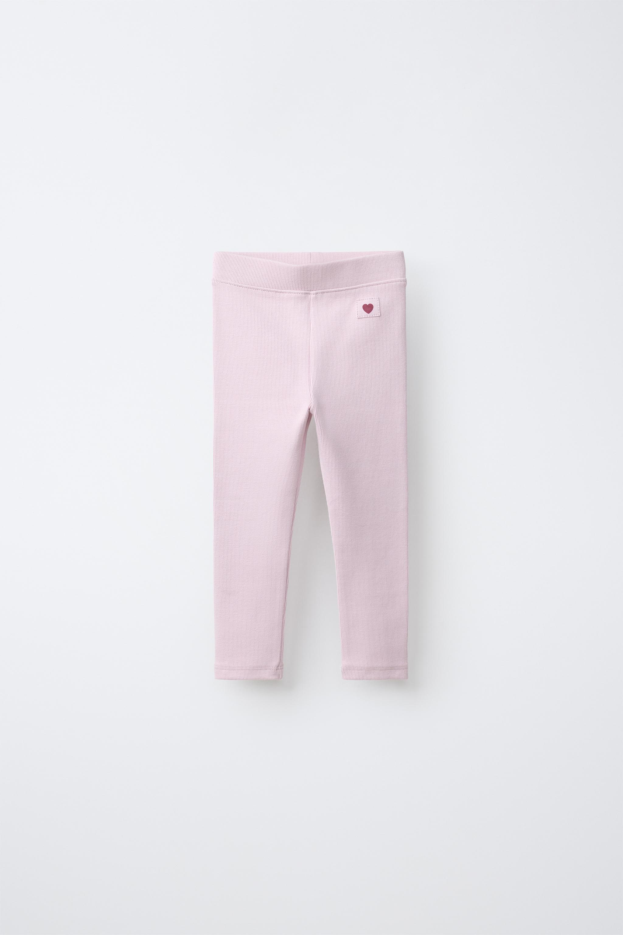 LABEL DETAIL RIBBED LEGGINGS — Pastel pink