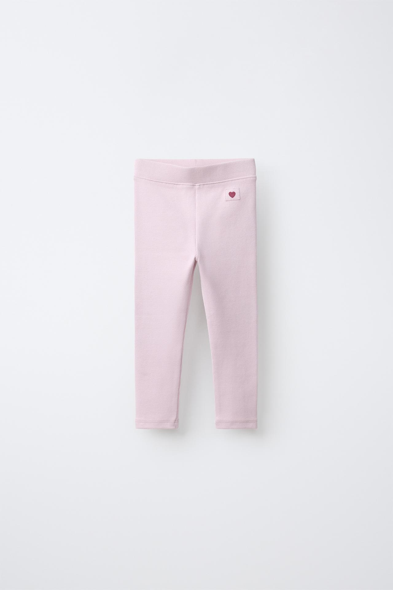 LABEL DETAIL RIBBED LEGGINGS — Pastel pink