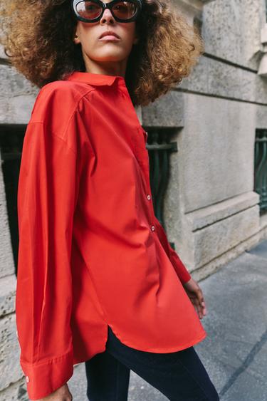 CHEMISE OVERSIZE EN POPELINE - Rouge de Zara - Image 4