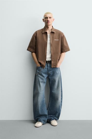 Zara RELAXED FIT ZIP OVERSHIRT - Brown - Image 0