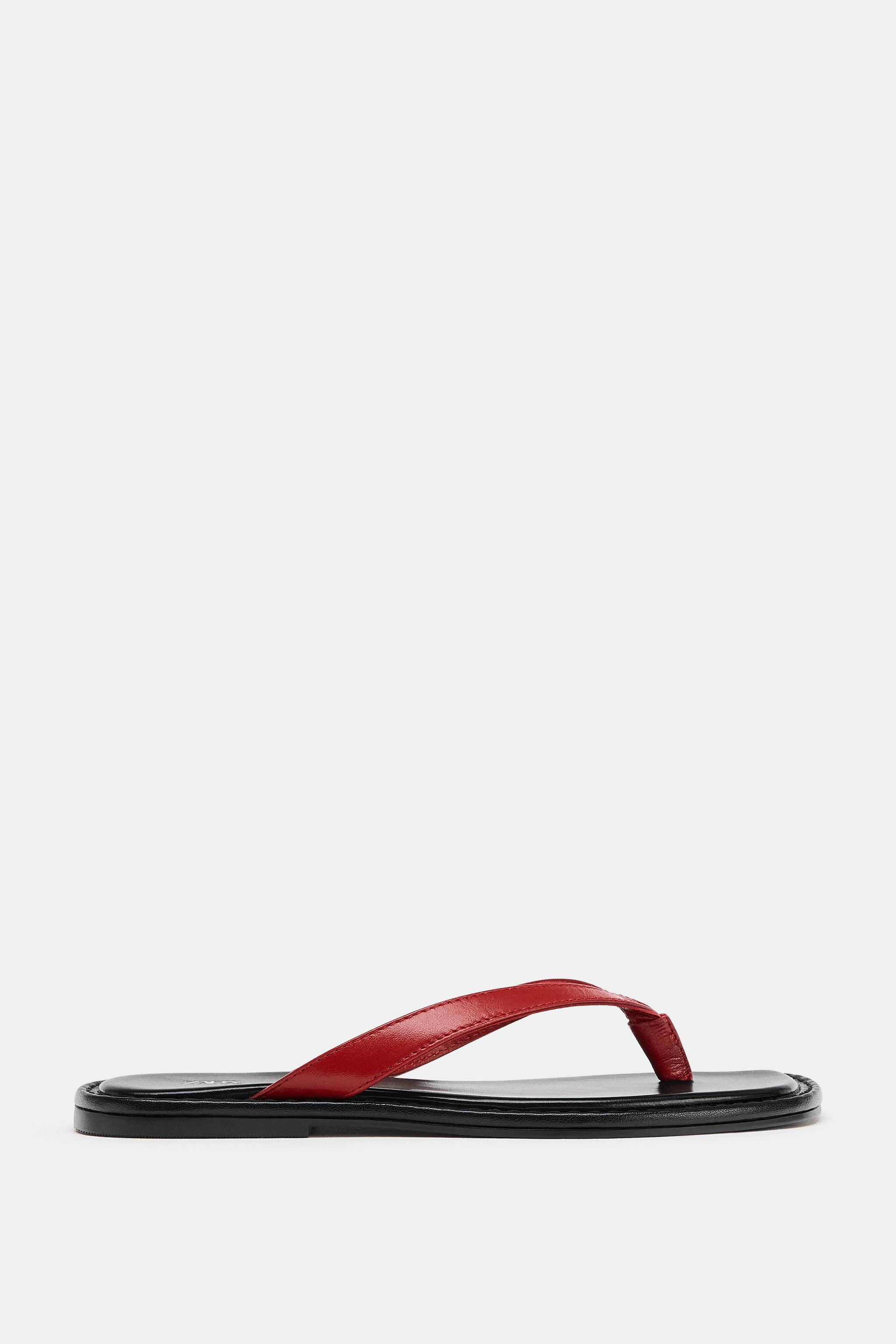 Женские сандалии Zara CONTRAST LEATHER SANDALS — фото 2