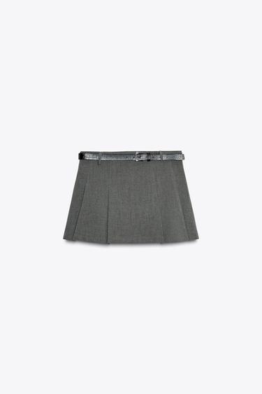 SKIRT TROUSERS WITH DARTED WAIST AND BELT - Grey by Zara