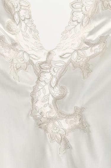 BODY SATINÉ BRODERIES DENTELLE - Blanc cassé de Zara - Image 7