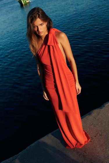 Zara OPEN BACK MAXI DRESS - Red / Coral