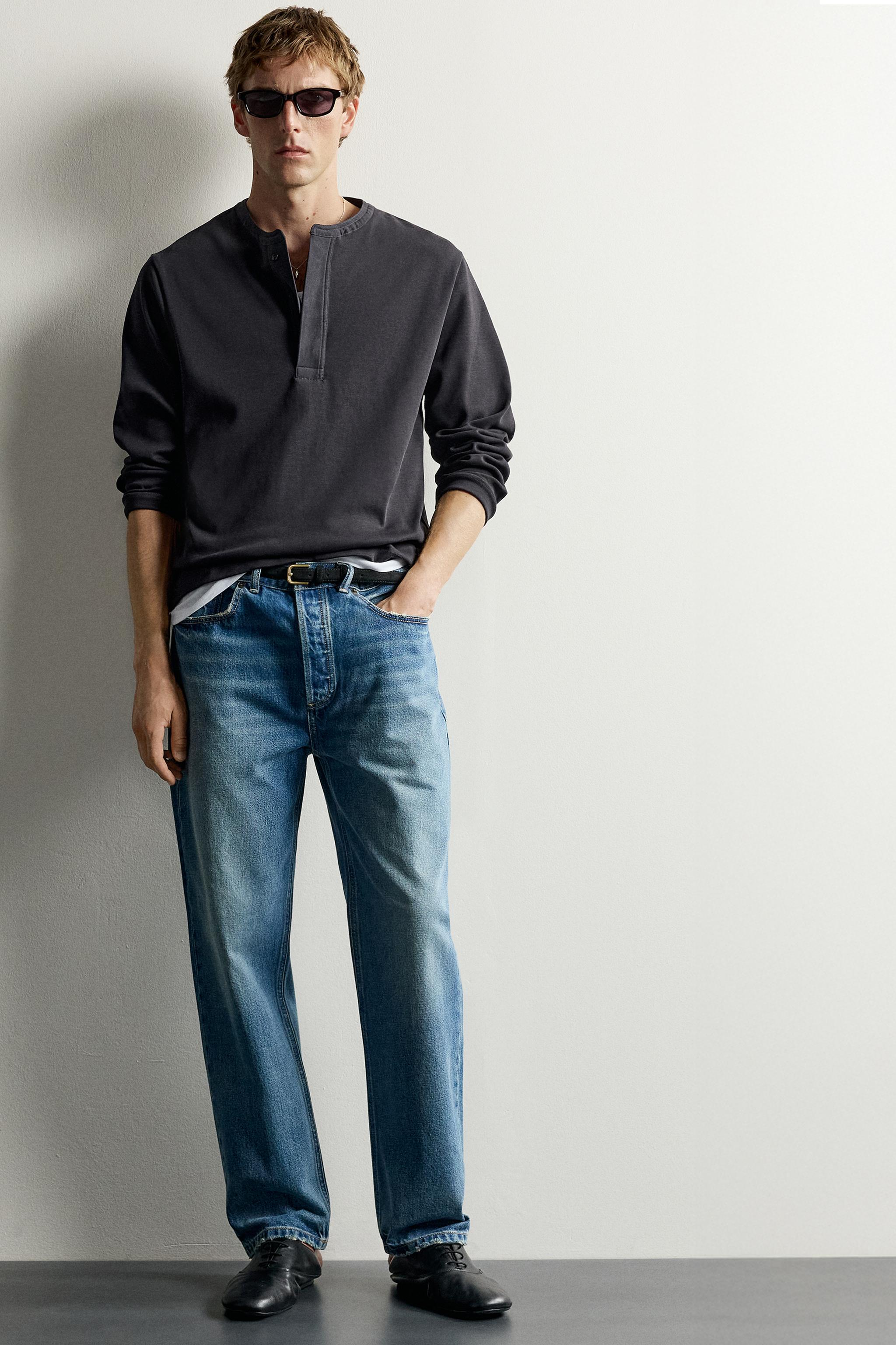 Мужские футболки Zara COMPACT RIBBED HENLEY T-SHIRT — фото 7