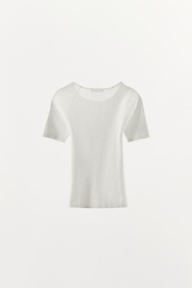 T-SHIRT BASIQUE CÔTELÉ - Blanc de Zara - Image 2