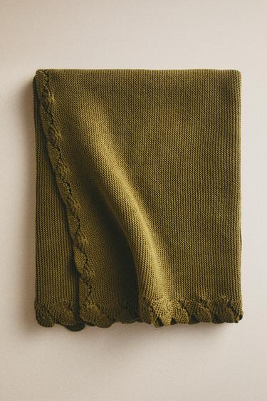 BABY BLANKET WITH CROCHET BORDER - Green by Zara