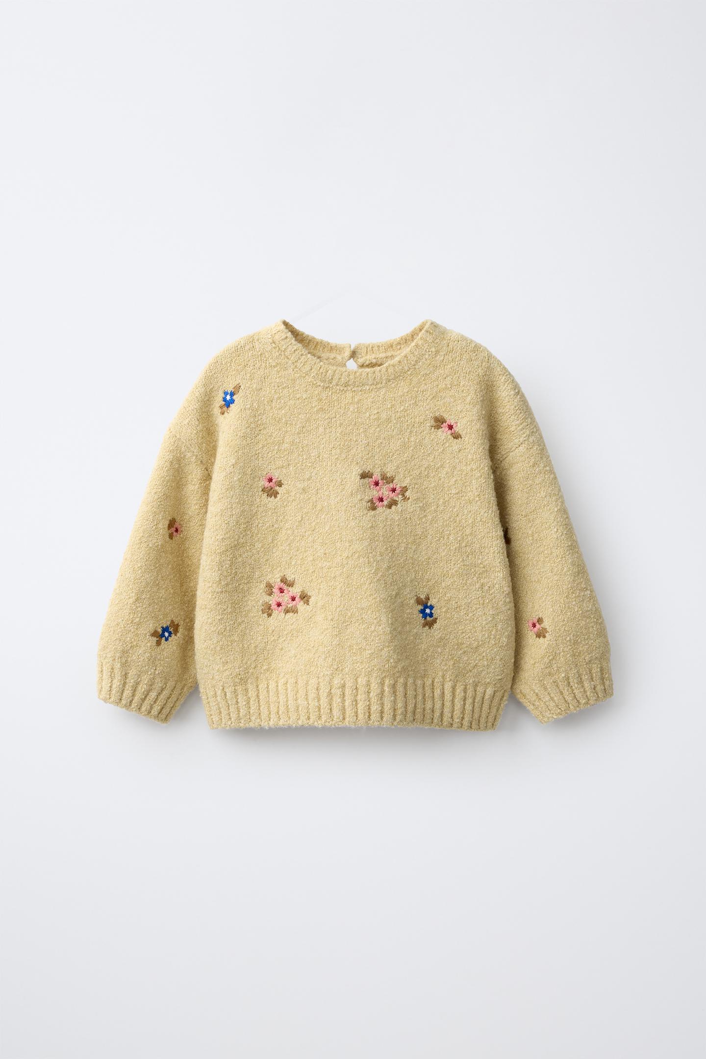 Детский свитер Zara Embroidered Floral Knit, цвет: Светлый жёлтый