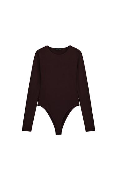LONG SLEEVE POLYAMIDE BODYSUIT - Dark brown by Zara