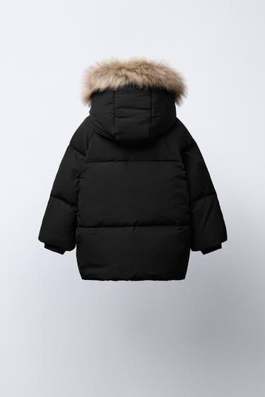 WATER-REPELLENT FEATHER DOWN PUFFER JACKET WITH DETACHABLE FAUX FUR HOOD - Black by Zara - Image 3