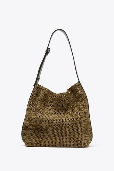Zara RAFFIA EFFECT BUCKET BAG - Green