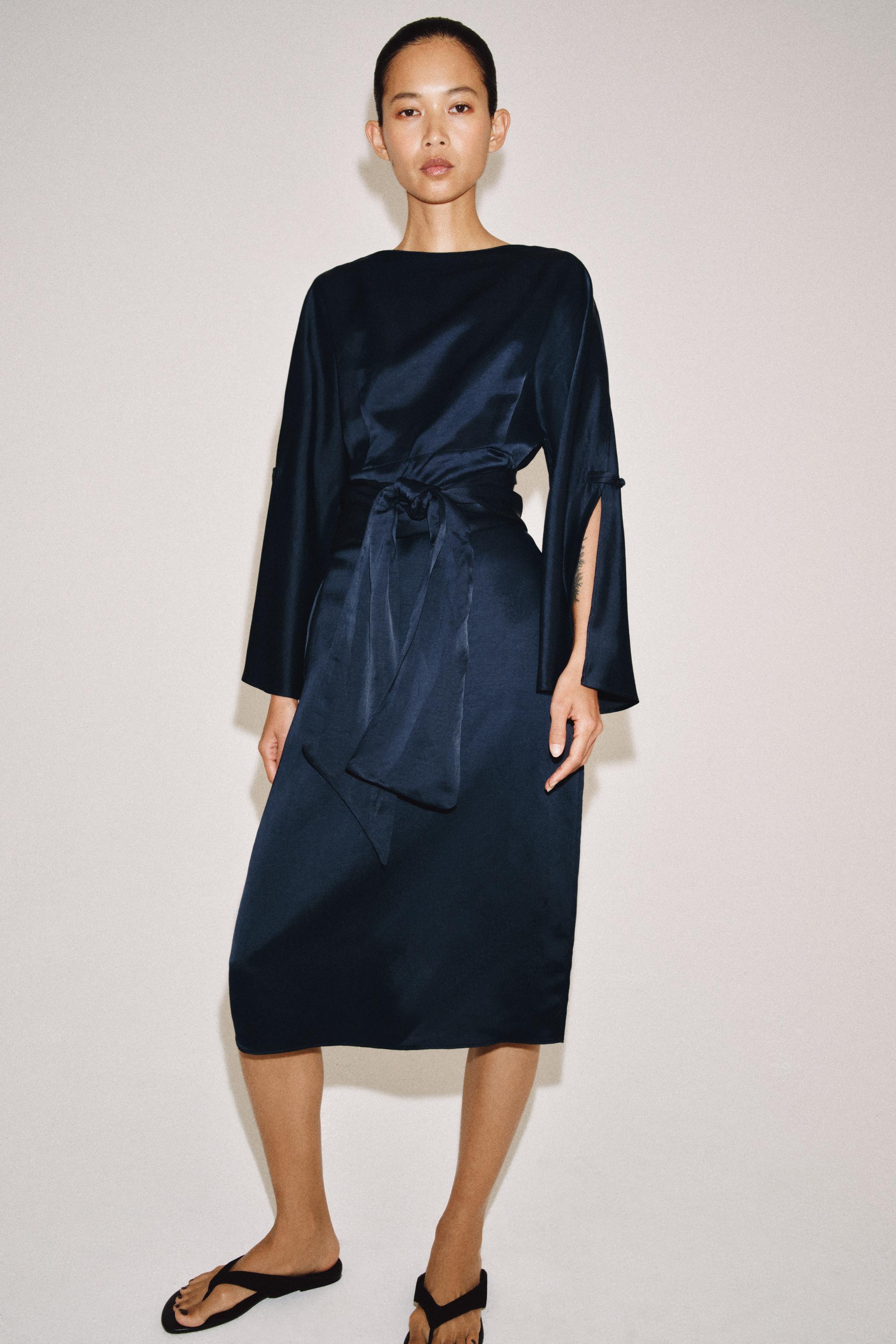 ZW COLLECTION LINEN BLEND BELTED MIDI DRESS