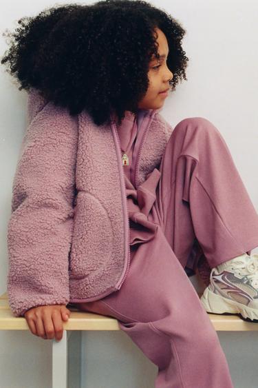 Zara HOODED FAUX SHEARLING JACKET - Pink