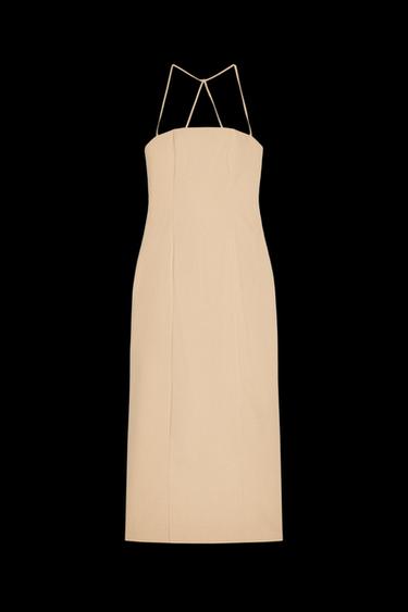 MIDIKLEID MIT NADELSTREIFEN - Sandfarben / Schwarz von Zara