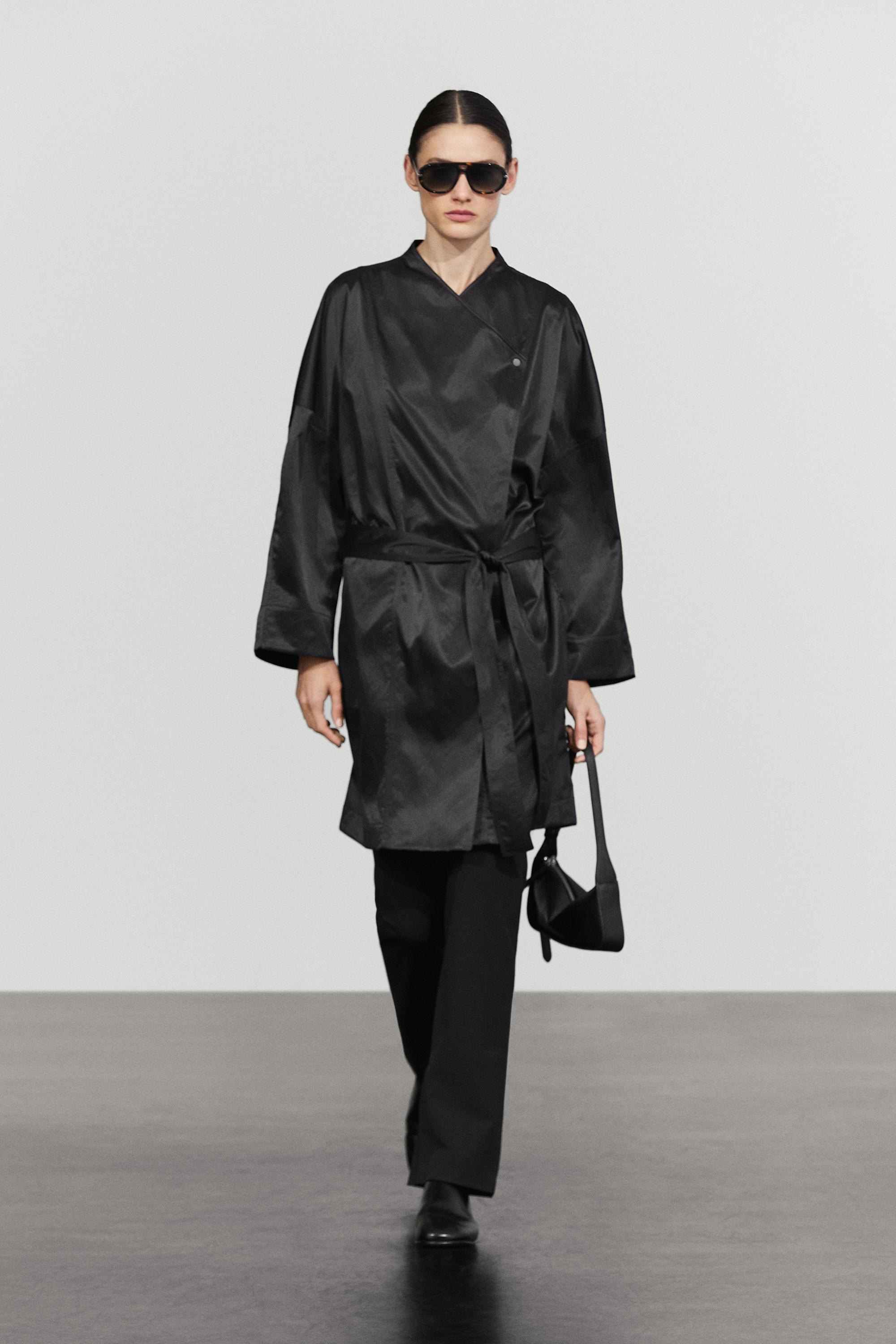 【Sahara】2way Slit Sleeve Belted Jacket Double-breasted tie-waist jacket - Black | ZARA United States