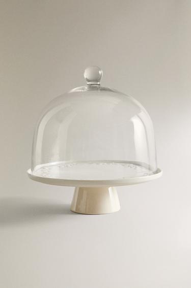 FLORAL CAKE STAND WITH A GLASS DOME - Cream by Zara