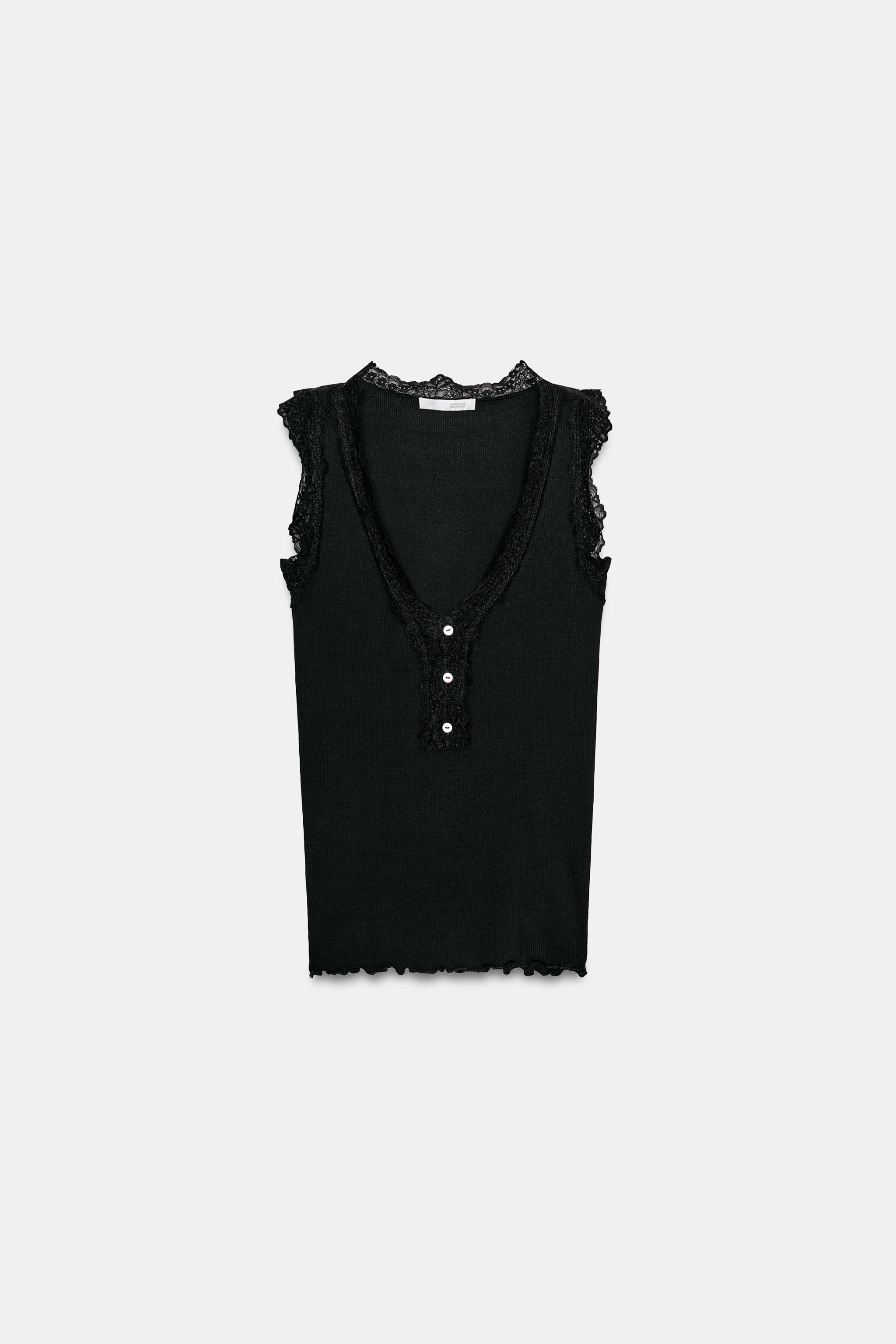 Женские футболки Zara RIBBED LACE T-SHIRT — фото 6