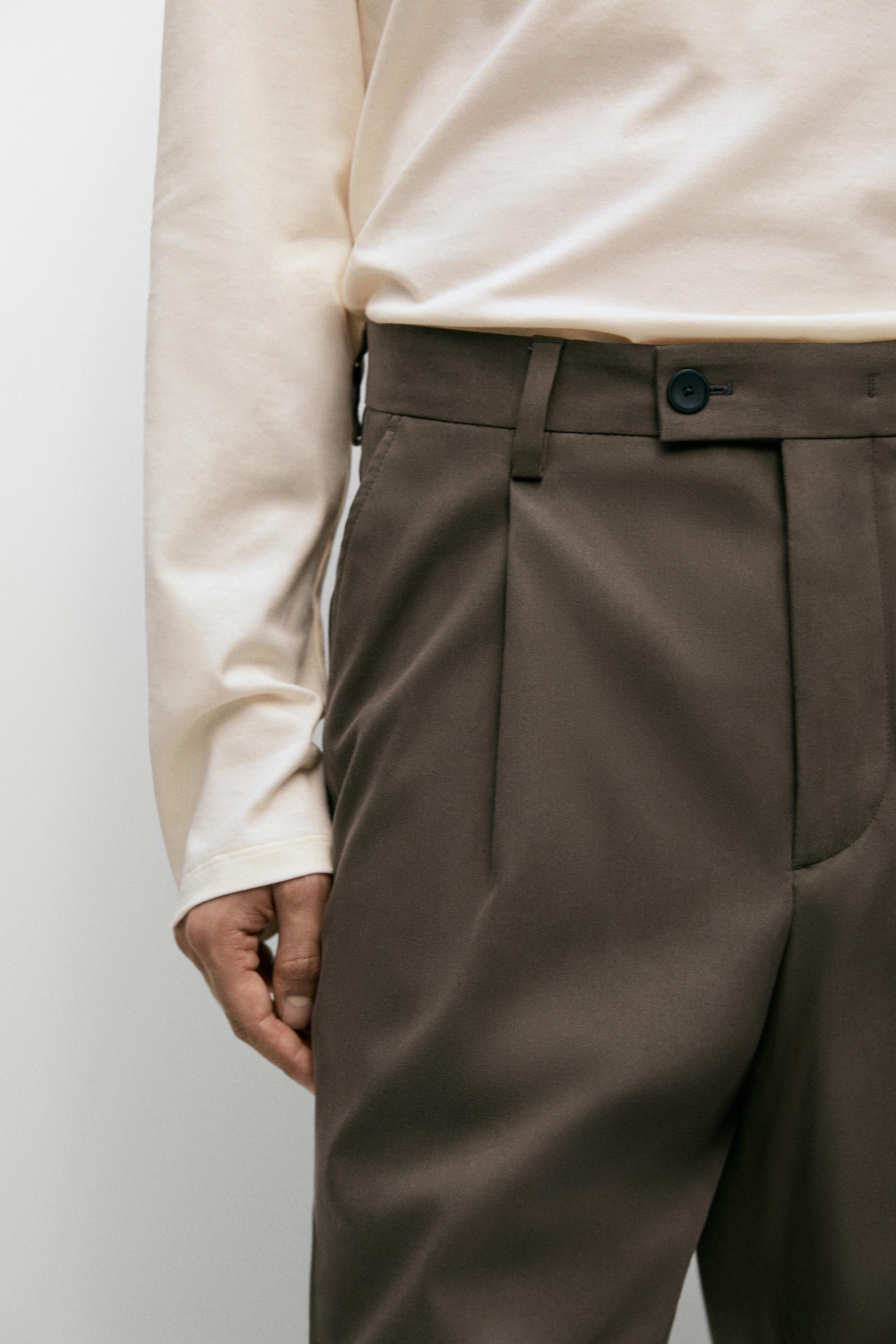 Pantalon jambe large à pinces en daim