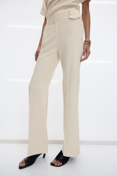 ZW COLLECTION LOW-RISE FLARE TROUSERS - Ecru by Zara