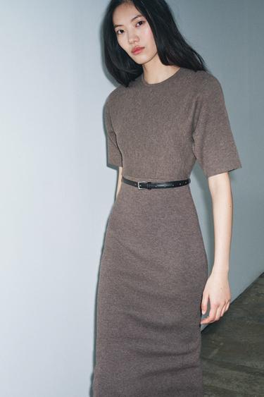 VESTIDO MIDI CINTURÓN - Marrón claro de Zara