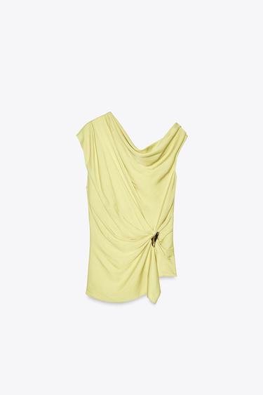 Zara HARDWARE SATIN EFFECT TOP - Lime green - Image 0