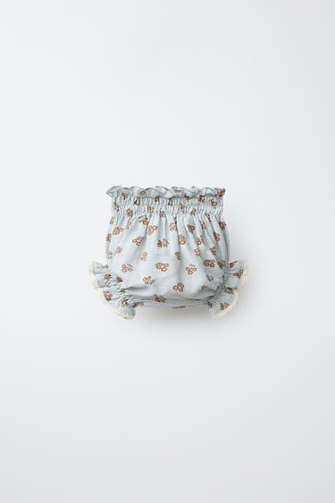 FLORAL PRINT LACE-TRIM BRIEFS — Light blue 2