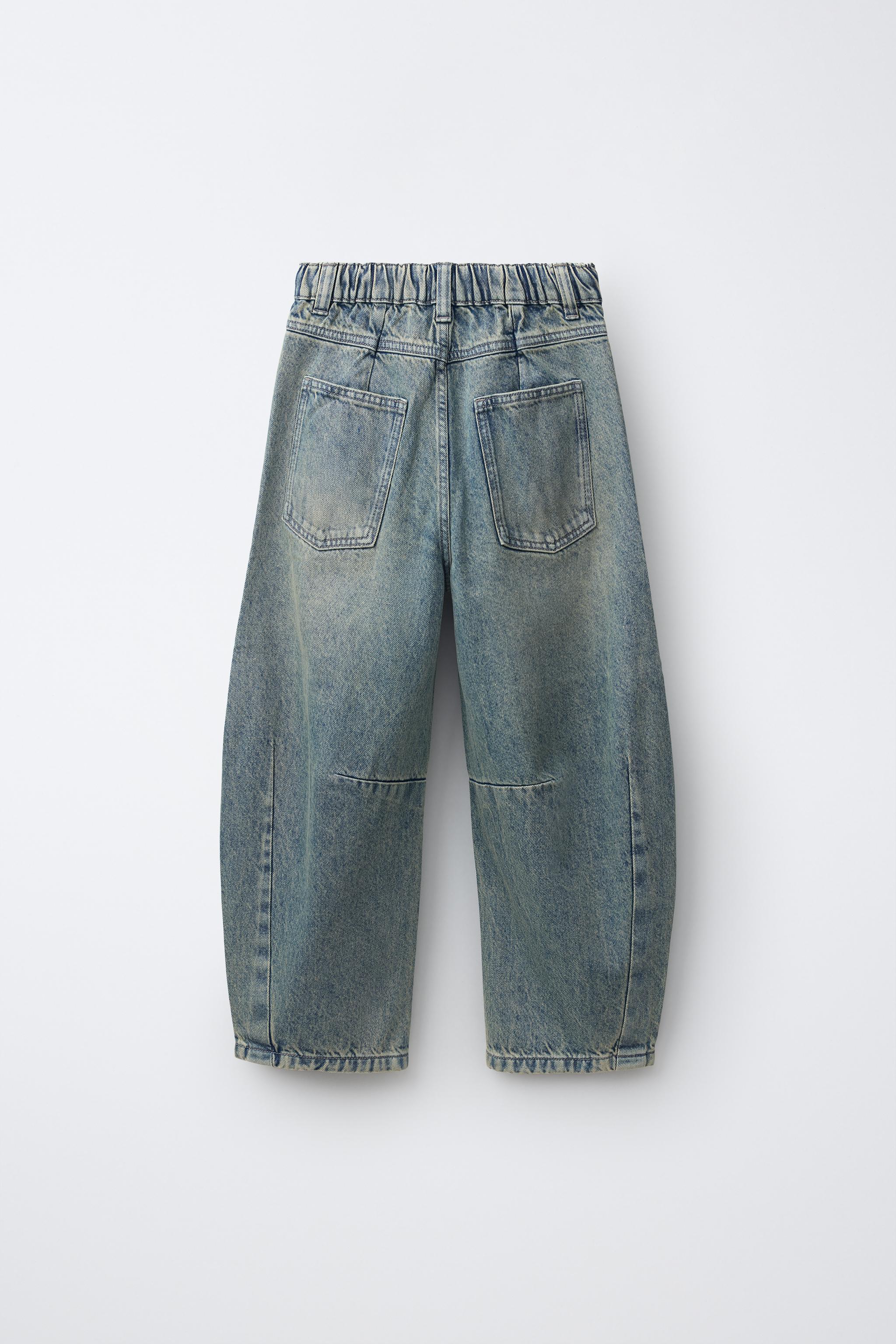 ウォッシュ加工バレルレッグデニムパンツ - ブルー/グリーン | ZARA