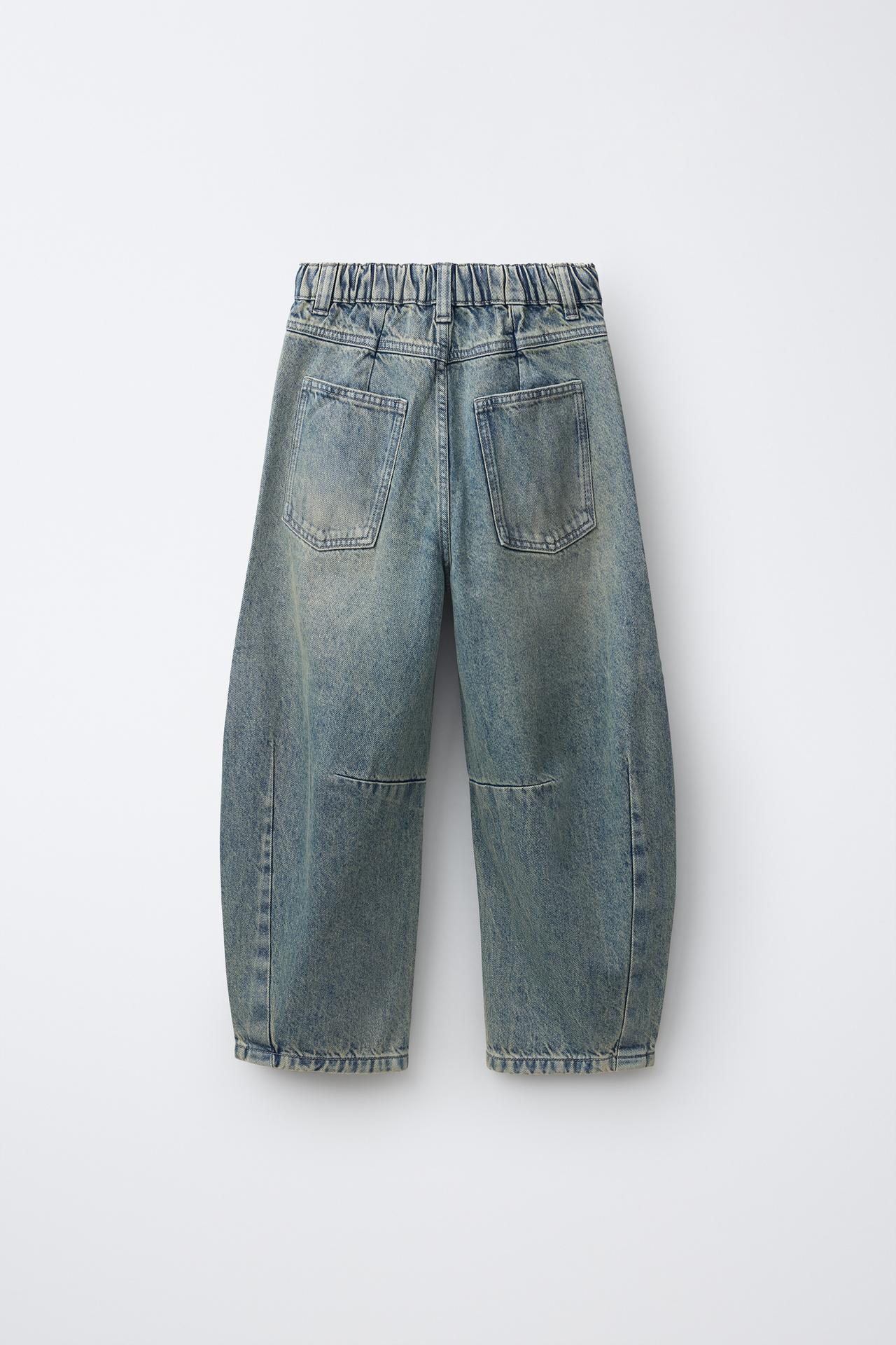 WASHED BARREL JEANS — Blue / Green