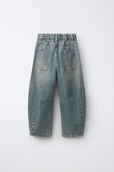 WASHED BARREL JEANS — Blue / Green 2