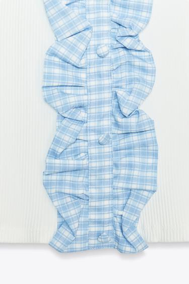 GINGHAM RIBBED TOP - Oyster-white by Zara - Image 6