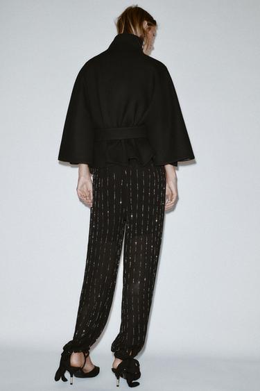 MANTEAU COURT CAPE CEINTURE AVEC LAINE - Noir de Zara - Image 6