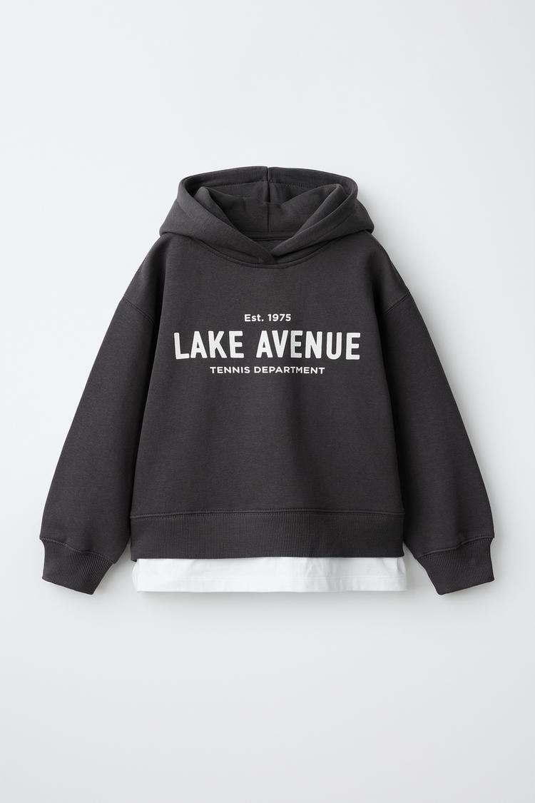 Sudadera doble bajo estampado texto