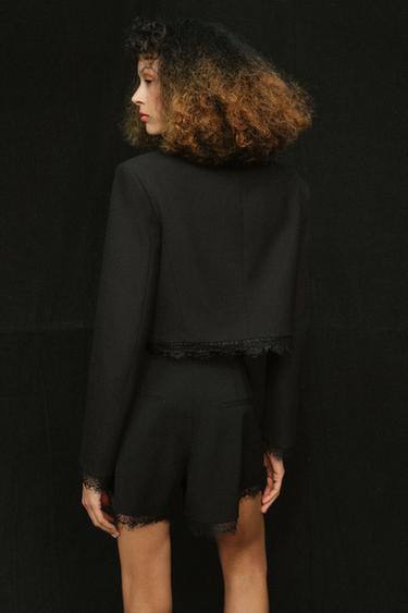 LACE TRIM CROPPED BLAZER - Black by Zara - Image 4
