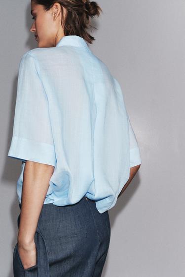 CHEMISE AVEC RAMIE ZW COLLECTION - Bleu clair de Zara - Image 2
