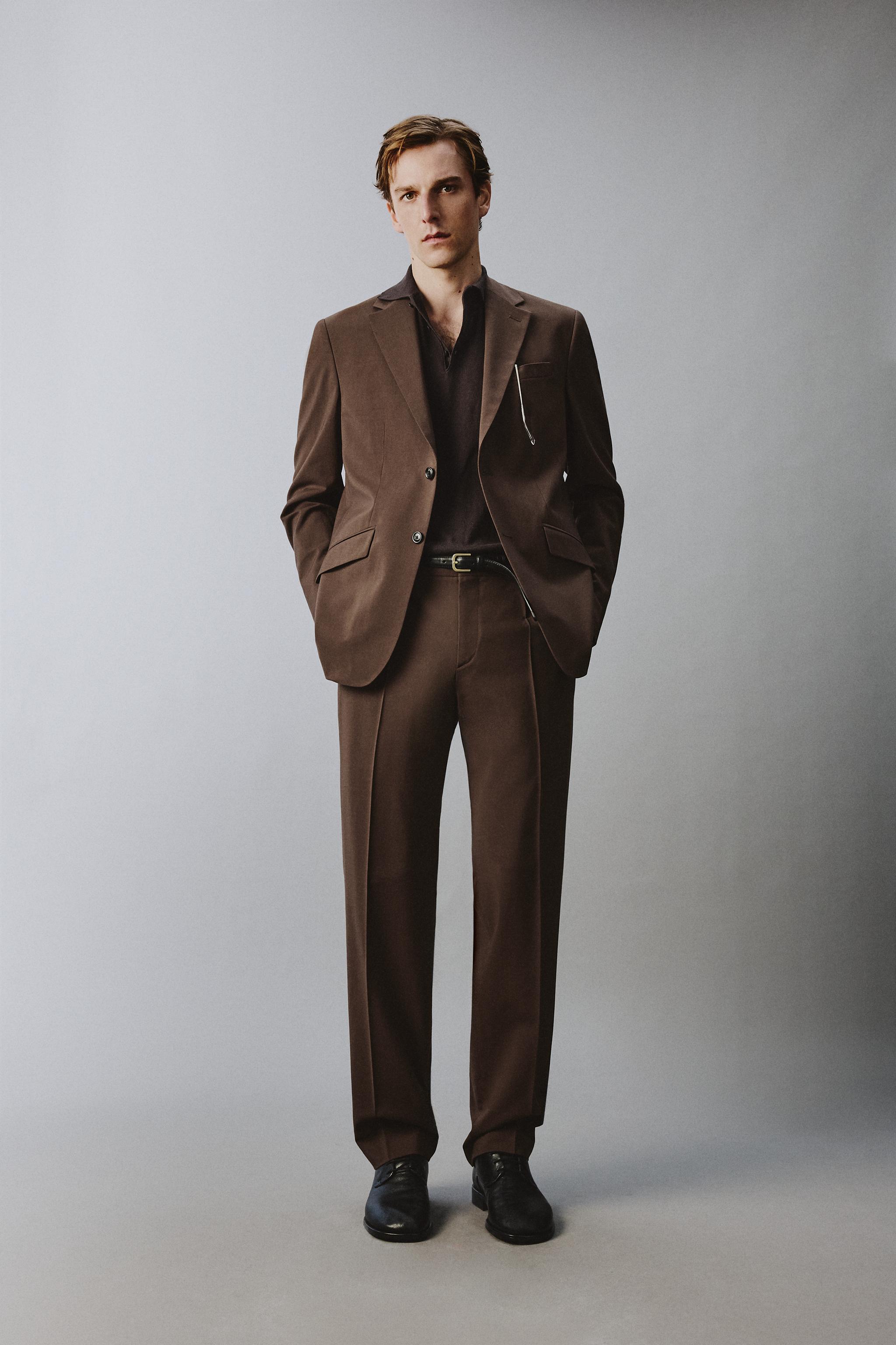 ブラウン スリムフィット ブレザーセット レギュラーフィット スーツブレザー - ブラウン | ZARA Japan / 日本