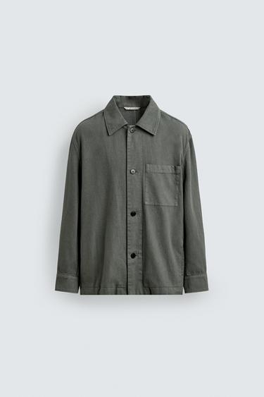 LINEN - COTTON OVERSHIRT WITH POCKET - Grey by Zara