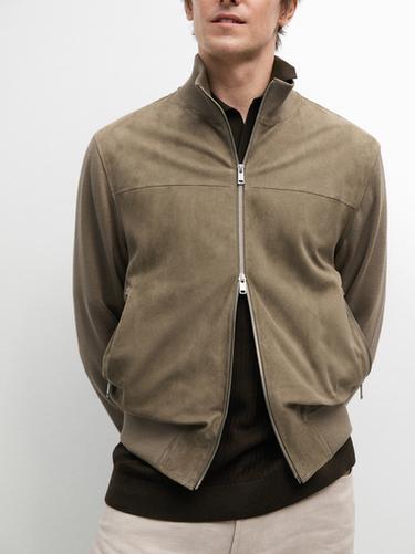 Chaqueta combinada punto piel ante - Khaki claro de Zara