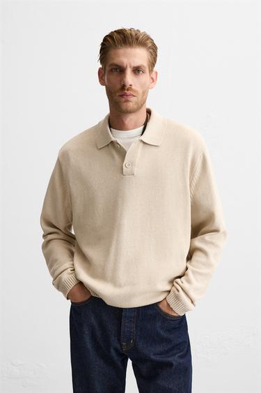 COTTON KNIT POLO SHIRT - camel by Zara