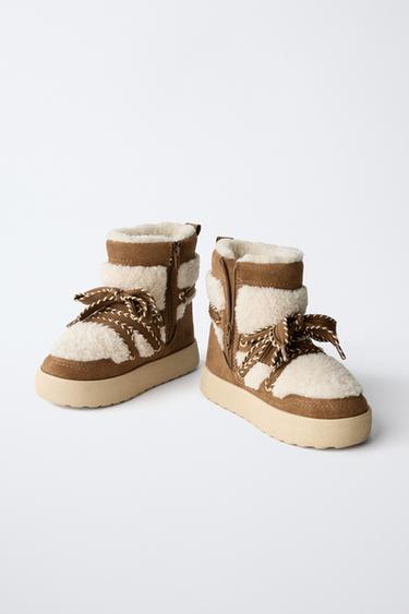 COMBINED FAUX SHEARLING ANKLE BOOTS - Brown by Zara - Image 3