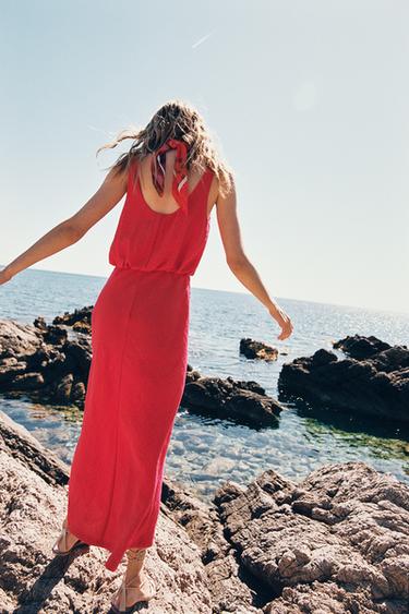 MIDI DRESS WITH GATHERED WAIST - Fuchsia by Zara - Image 4