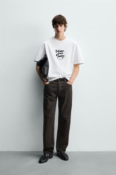 TEXTURED SLOGAN T-SHIRT - White by Zara - Image 0