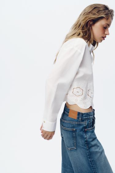 CHEMISE COURTE AVEC BRODERIES AJOURÉES - Blanc de Zara - Image 2
