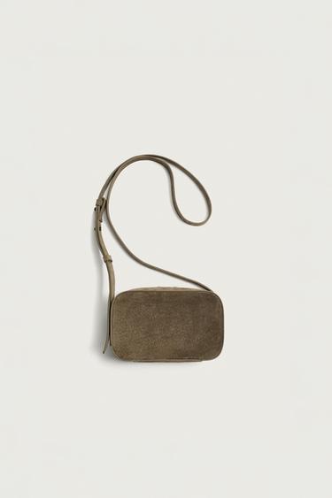 LEATHER CROSSBODY BAG - Khaki Green by Zara