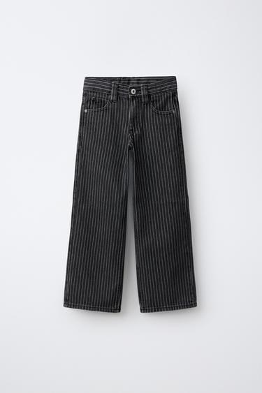 STRIPED WIDE-LEG JEANS — Black 1